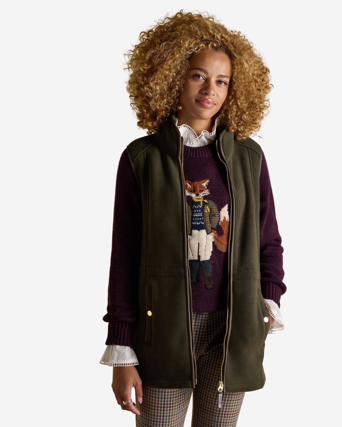 Joules Heritage Khaki Green Longline Fleece Gilet