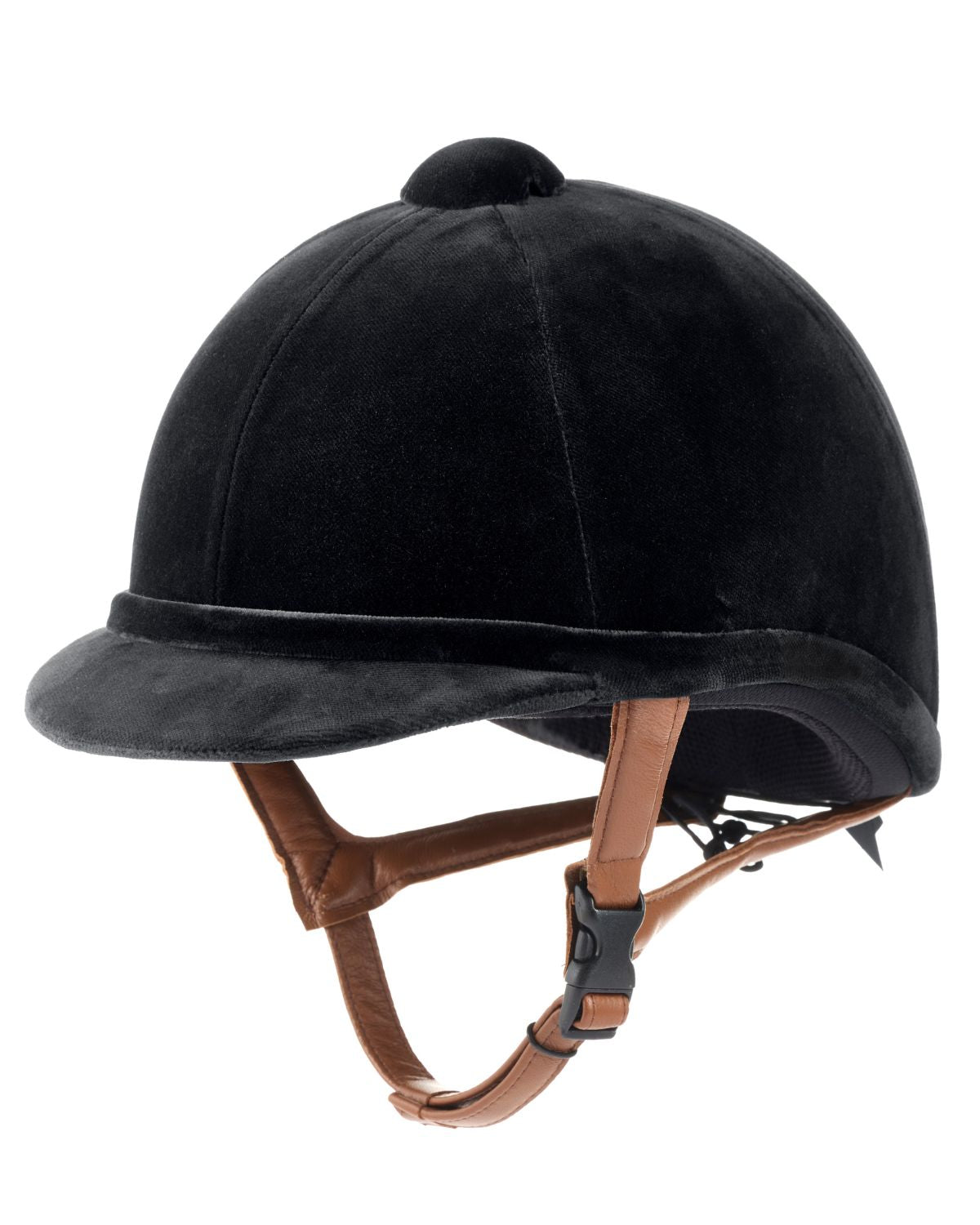 Charles Owen New Hampton Equestrian Helmet - Black Velvet Riding Helmet with Chestnut Harness for Horseback Riding Safety