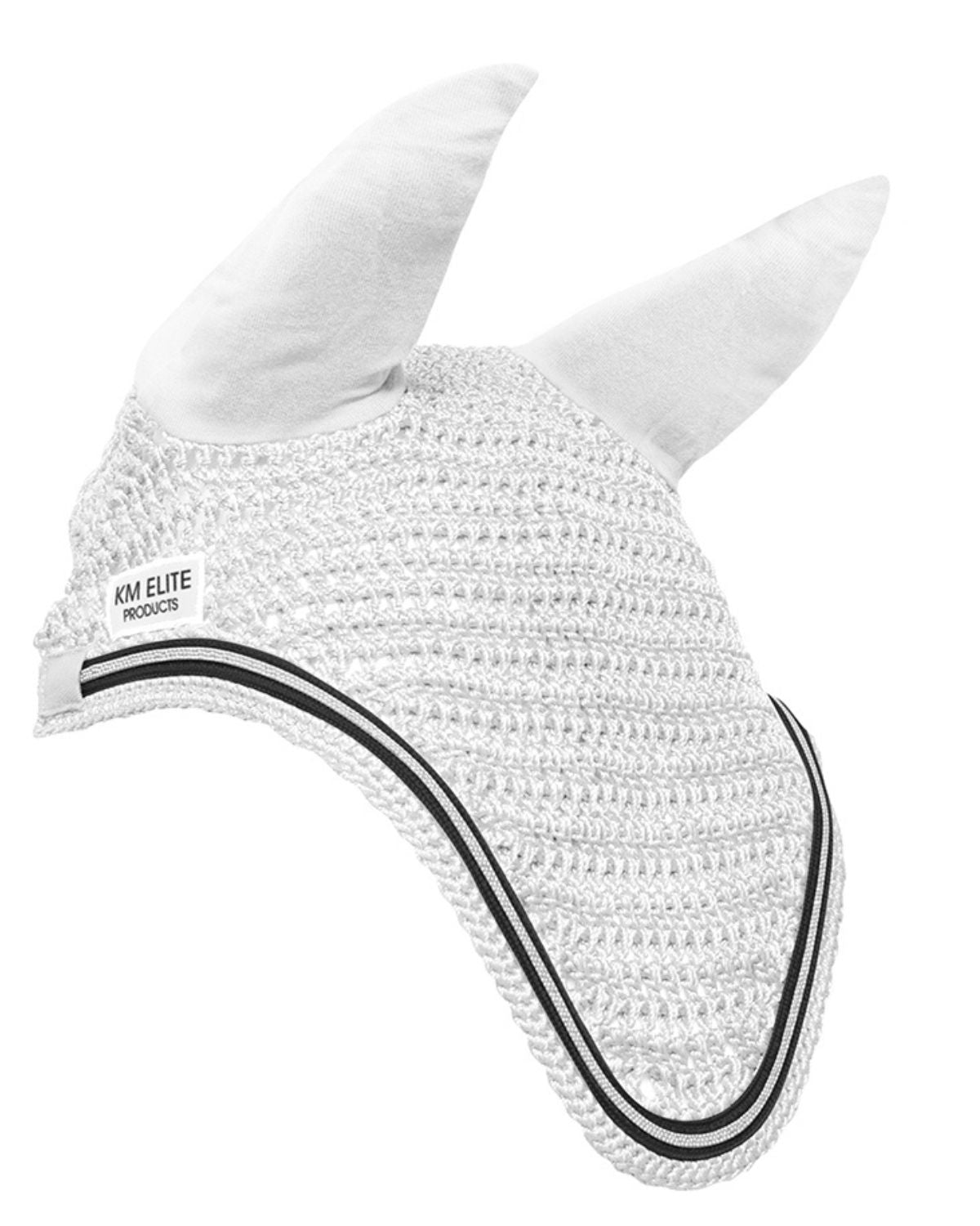 KM Elite Fly Veil - White Horse Fly Mask with Black Trim - Equine Ear Net Protection