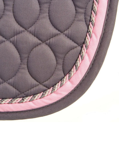 Hy Equestrian Deluxe Saddle Pad with Cord Binding Grey/Grey, Pink & Silver Cord