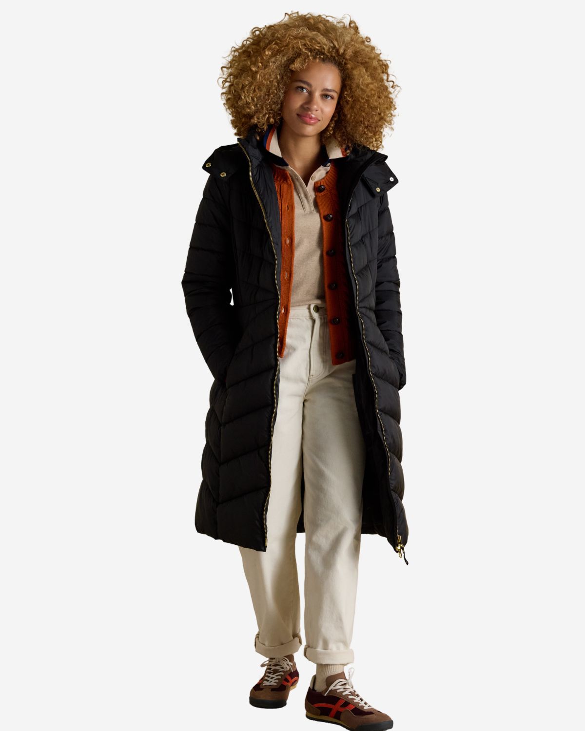 Joules Pembury Black Showerproof Longline Padded Coat with Hood