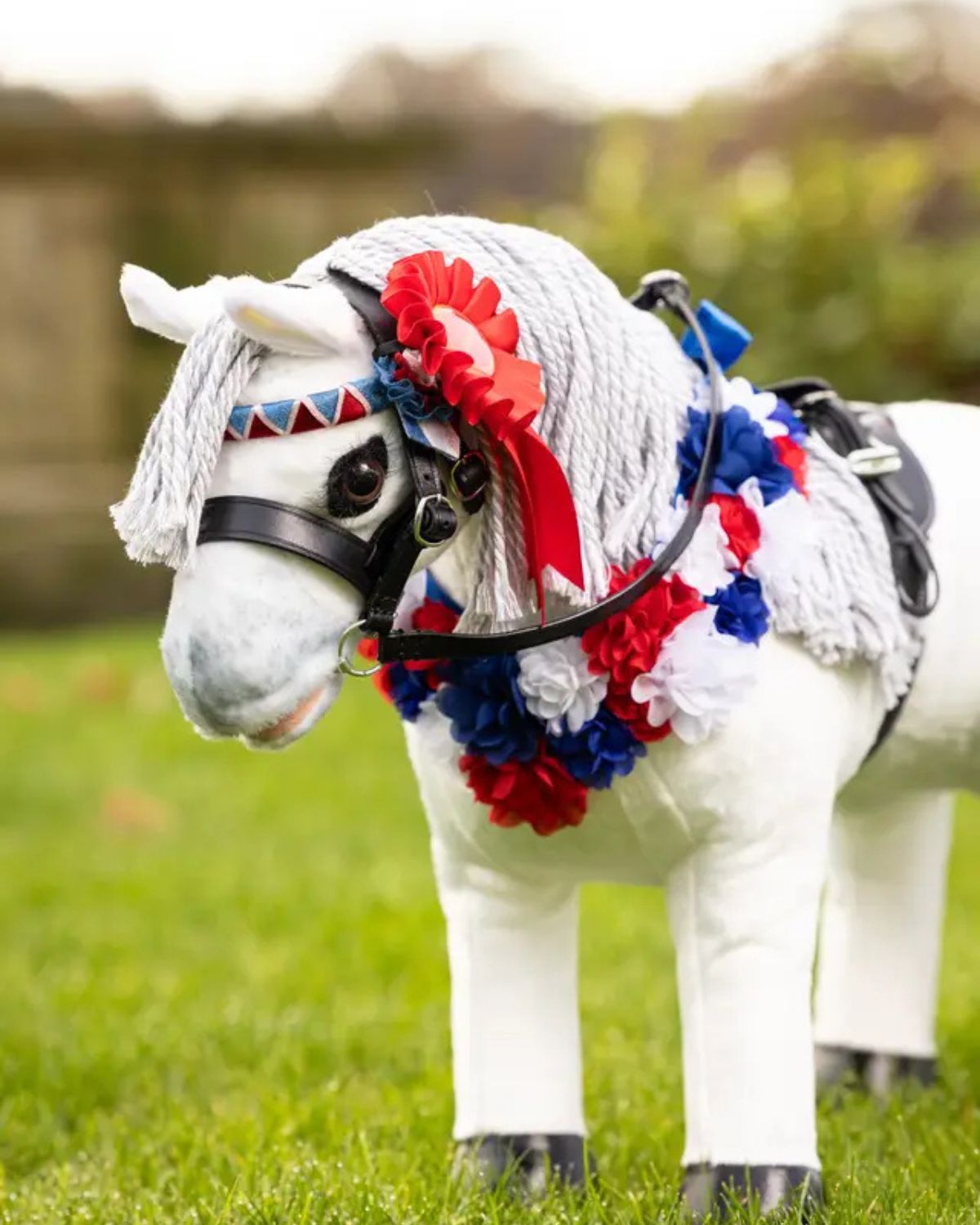 Lemieux Toy Pony with Red, White, and Blue Rosettes - Horse Awards and Accessories