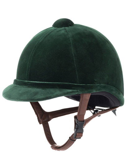 Charles Owen New Hampton Green Velvet Riding Helmet - Equestrian Head Protection