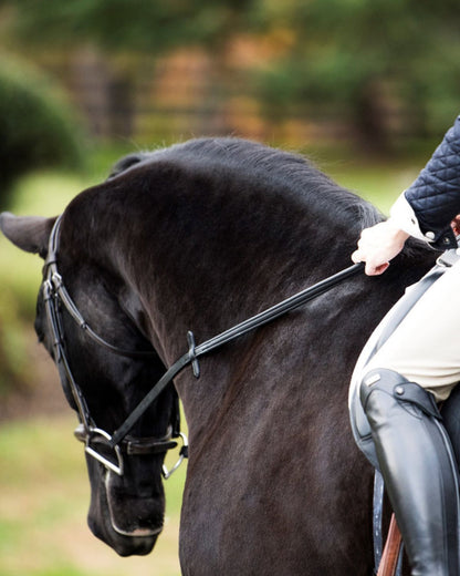 Equestrian Rider with Black ThinLine English Reins: Non-Slip Grip & Secure Buckle for Improved Horse Riding Communication