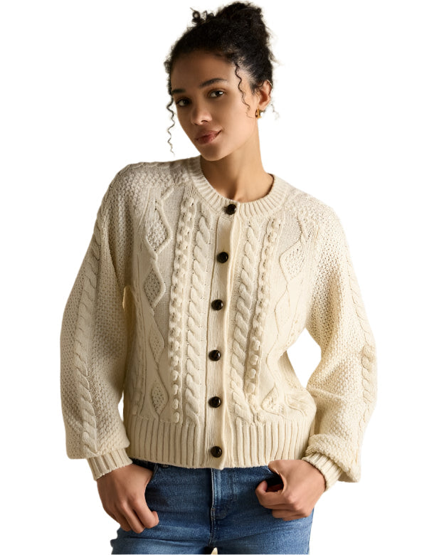JOULES Rafferty Cream Cable Knit Cardigan for Women | Button-Front Knitwear