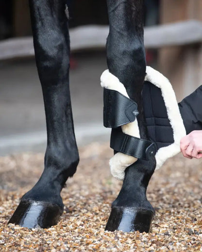 LeMieux Fleece Edged Mesh Brushing Boots Black/Natural - Horse Leg Protection