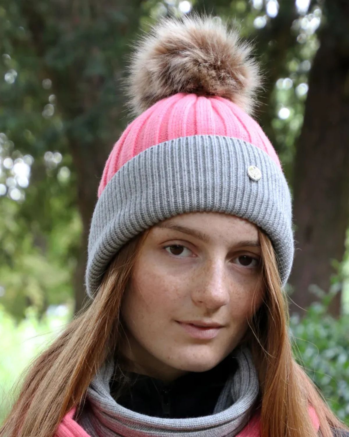 Hy Equestrian Luxembourg Luxury Bobble Hat Coral/Charcoal