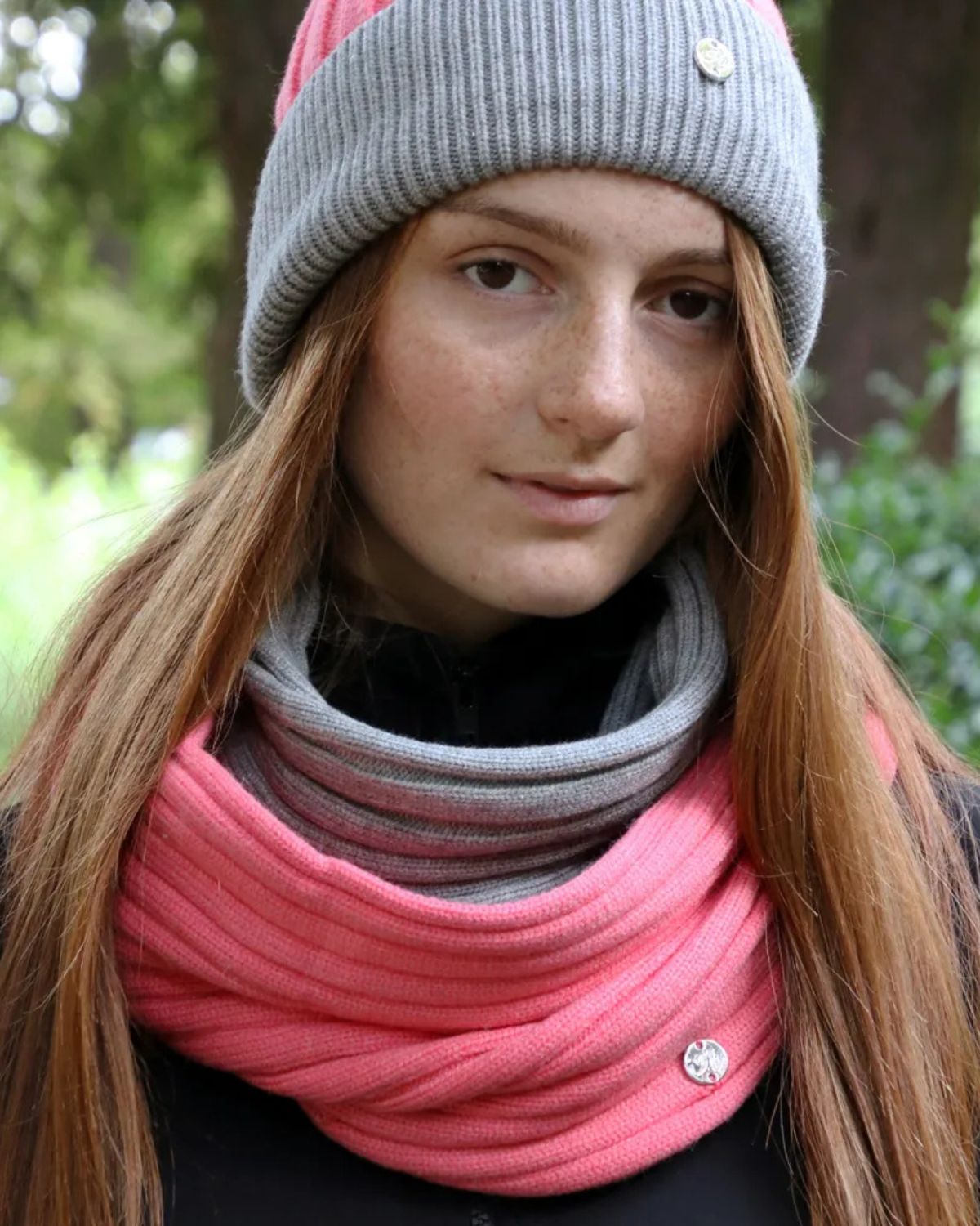 Hy Equestrian Luxembourg Luxury Snood Coral/Charcoal
