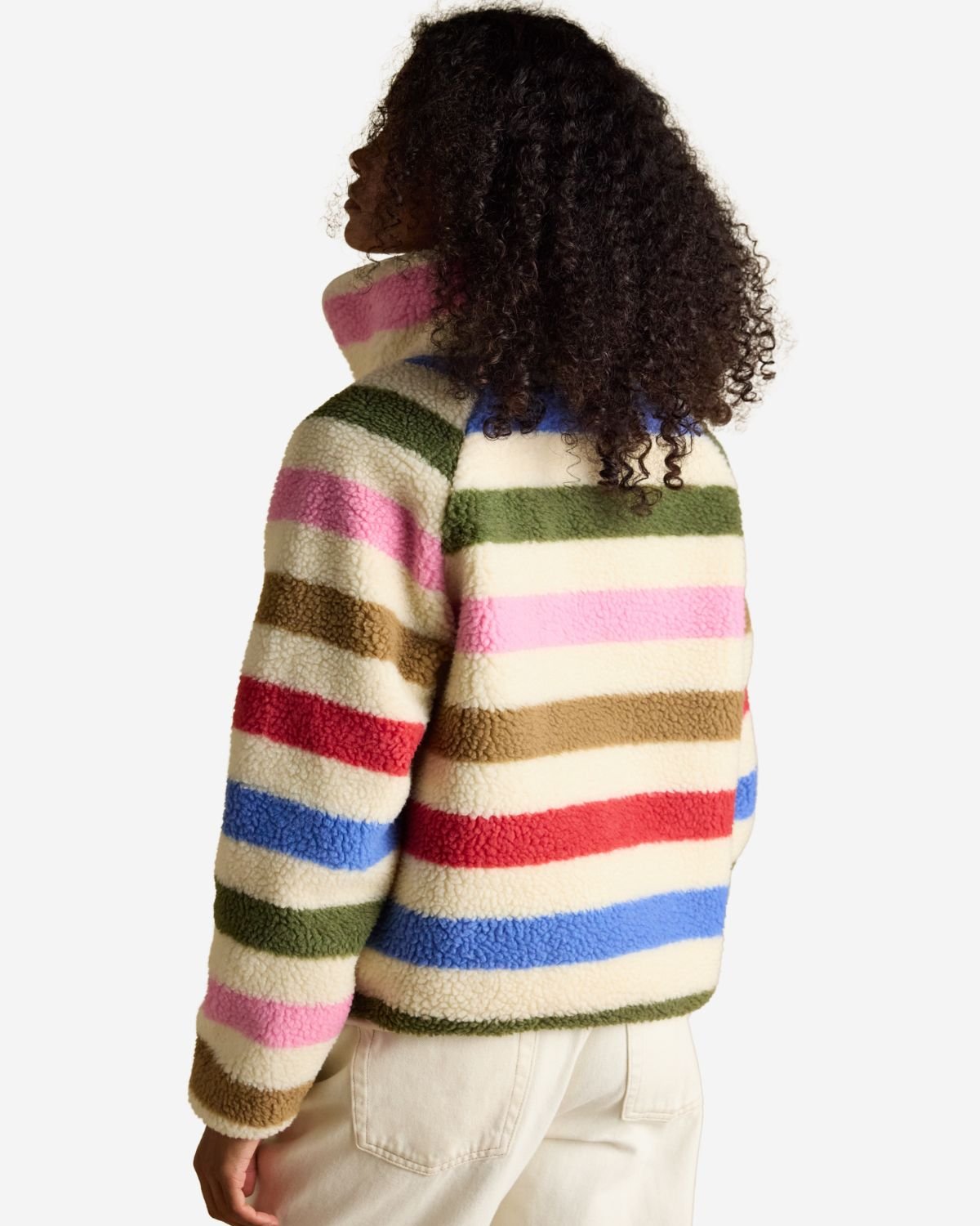 Joules Cream Multi Bright Striped Borg Fleece Jacket | Equiflair