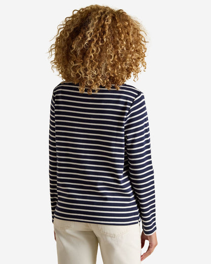 Joules Harbour Navy & White Boat Neck Long Sleeve Breton Stripe Top