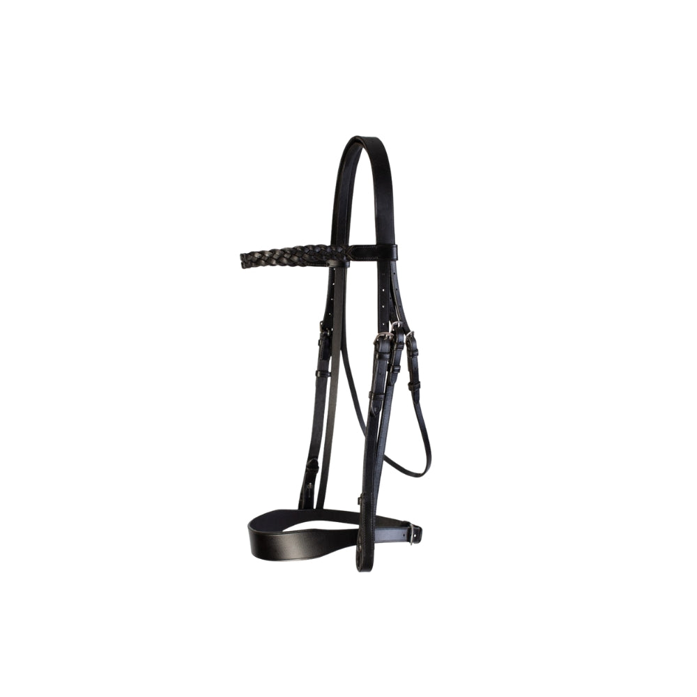 Cameo Hunt Bridle with Two Browbands - Leather Horse Bridle by Equiflair | Black Leather, Plain and Plaited Browband, Traditional Design