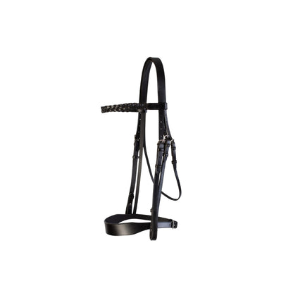 Cameo Hunt Bridle with Two Browbands - Leather Horse Bridle by Equiflair | Black Leather, Plain and Plaited Browband, Traditional Design