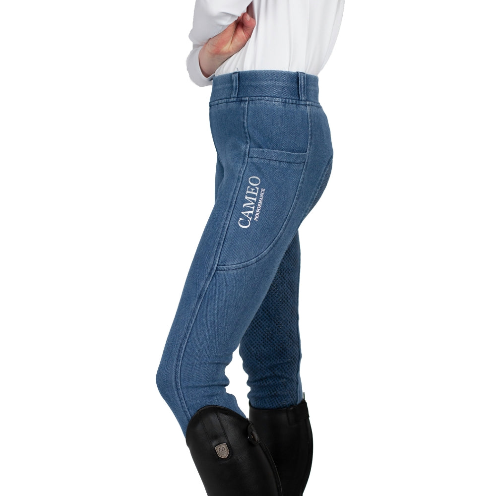 CAMEO Junior Denim Tights by Equiflair: Performance Riding Leggings with Silicone Seat