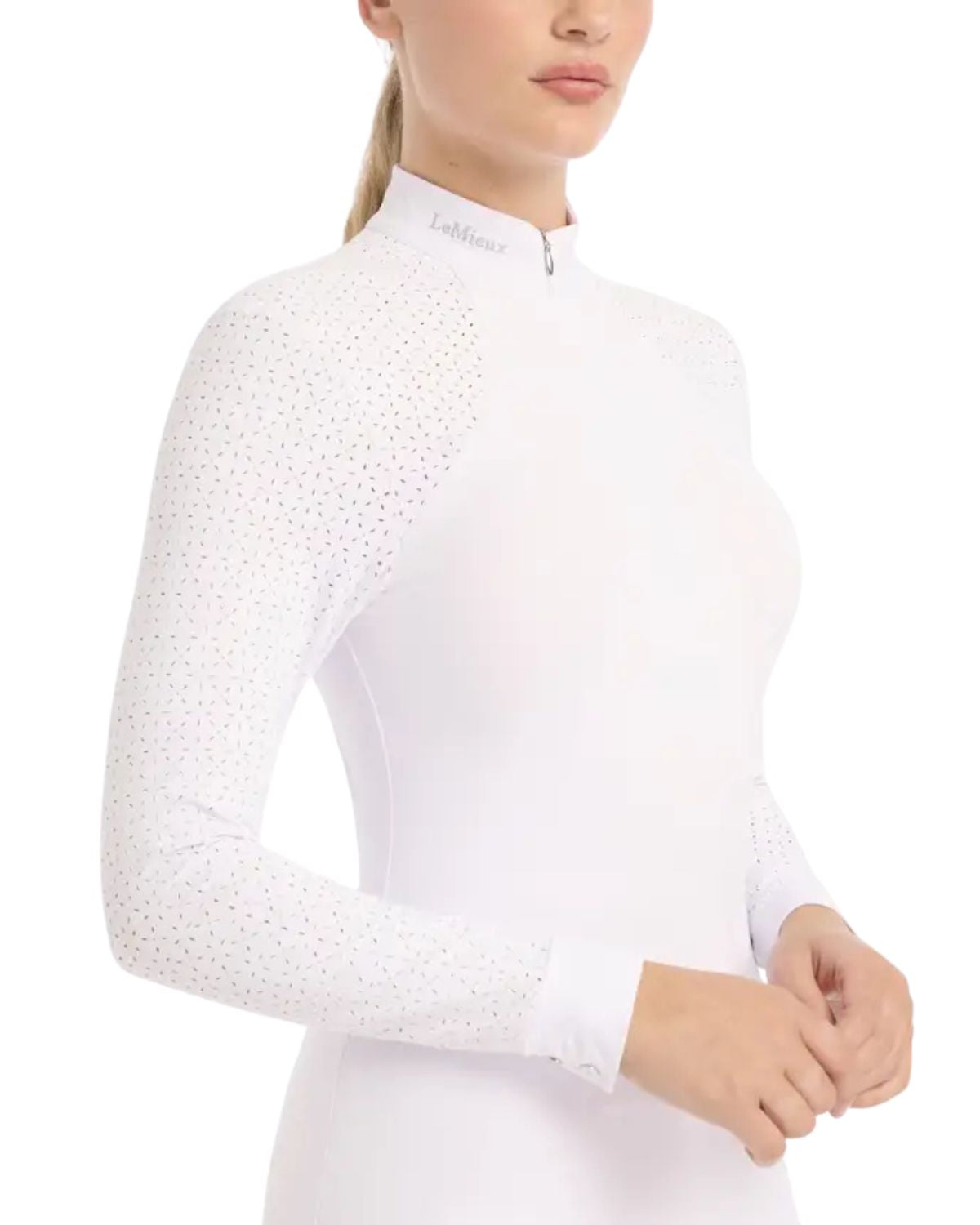 LeMieux Olivia White Long Sleeve Show Shirt - Breathable Equestrian Apparel | Equiflair