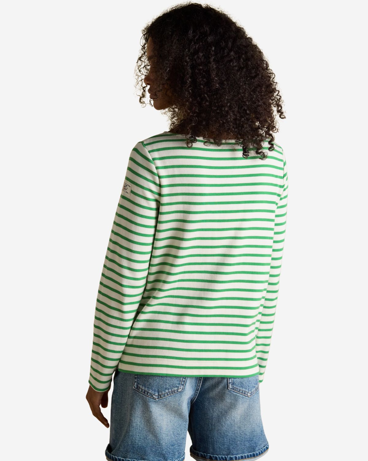 Joules Harbour Cream/Green Boat Neck 100% Cotton Long Sleeve Breton Top