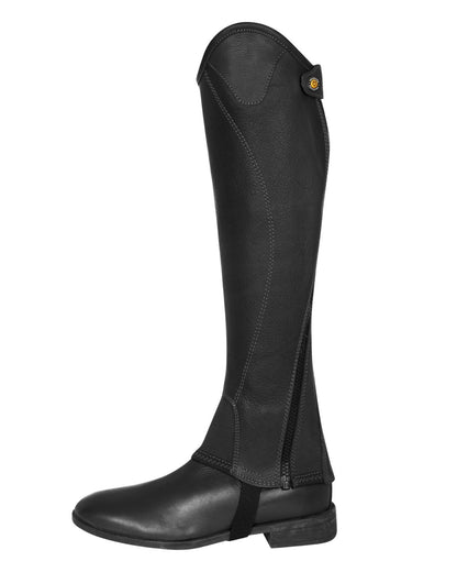 Equestro Unisex Short Leather Gaiters With Side Zip Black
