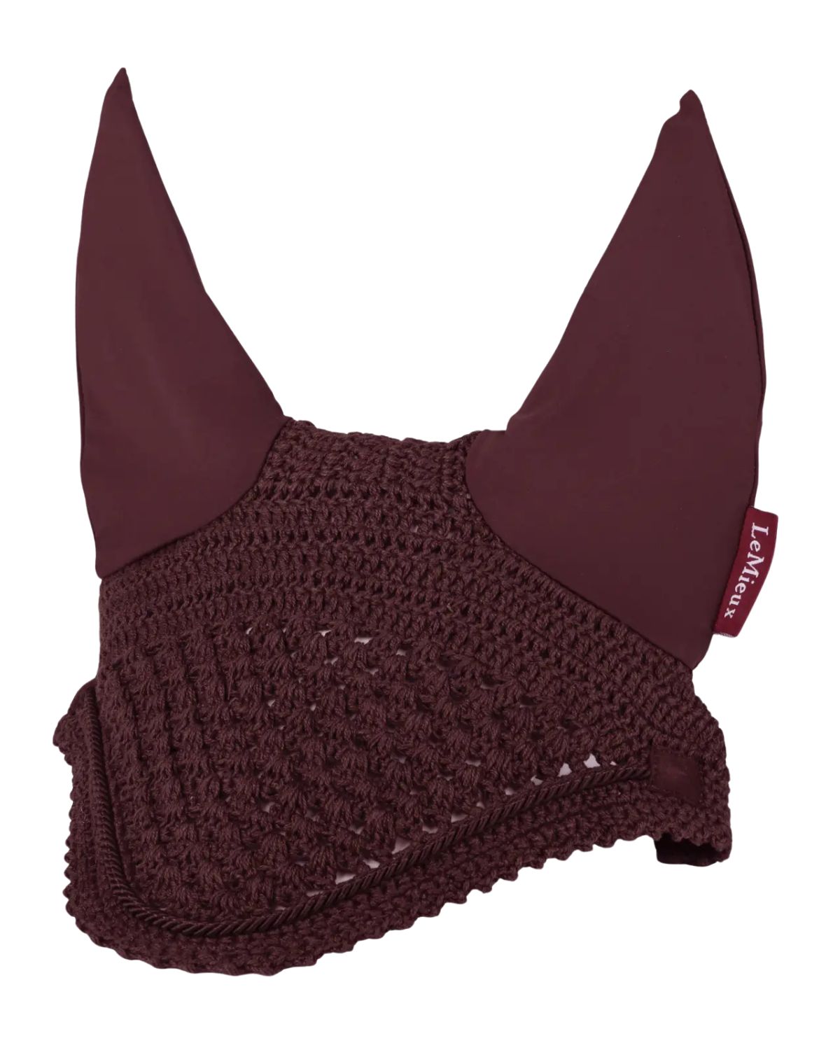 LeMieux Vogue Fly Hood Burgundy - Crochet Equestrian Horse Fly Mask, Equiflair