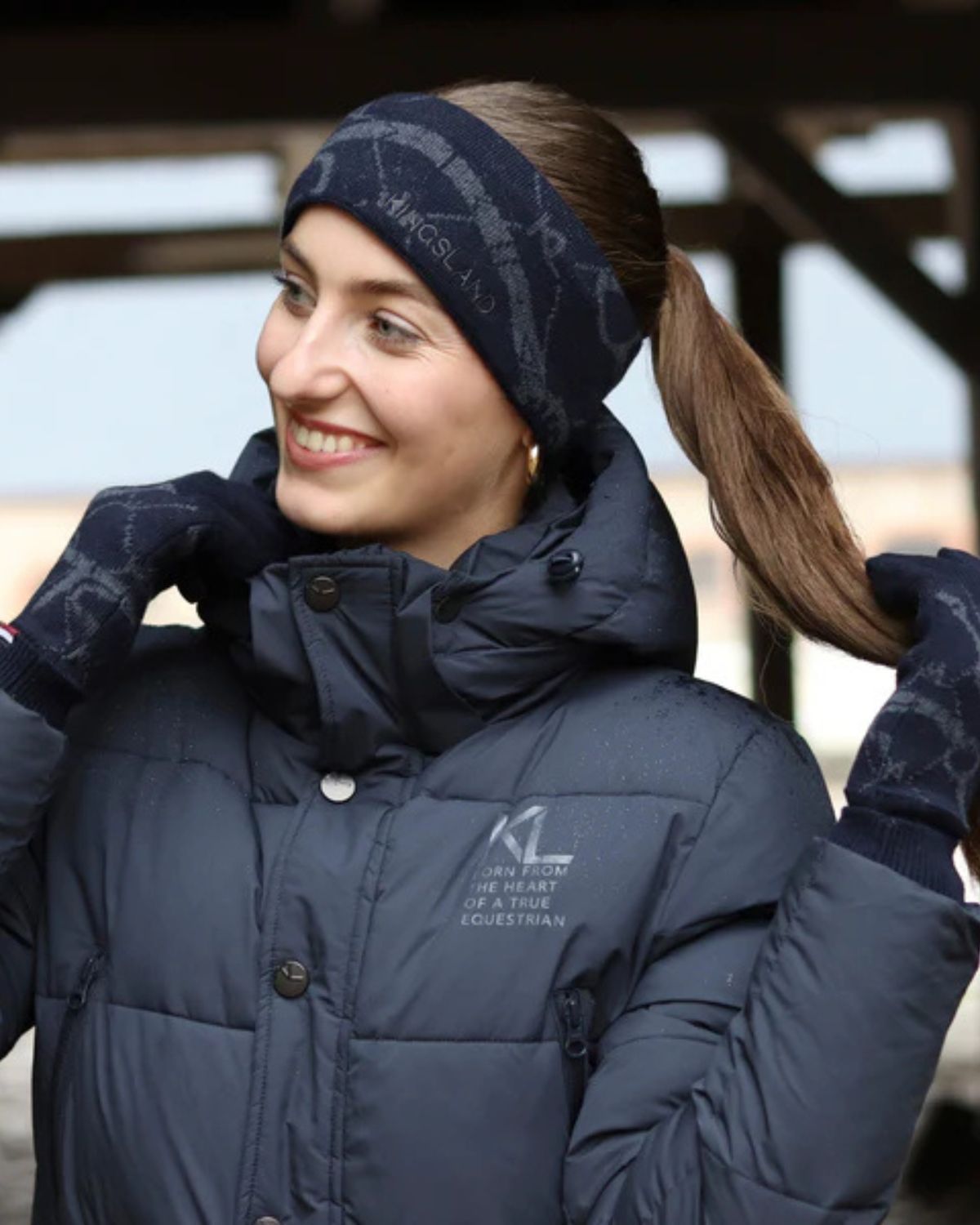 KINGSLAND KLVEA Navy Headband for Ladies - Wool Mix Equestrian Headwear with Jacquard Pattern, Comfortable and Stylish
