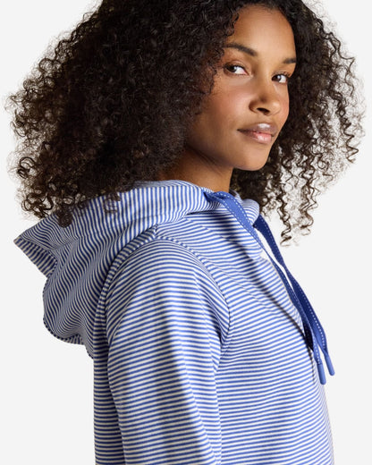Joules Rushton Blue & White Striped Cotton Cowl Neck Hoodie | Equiflair