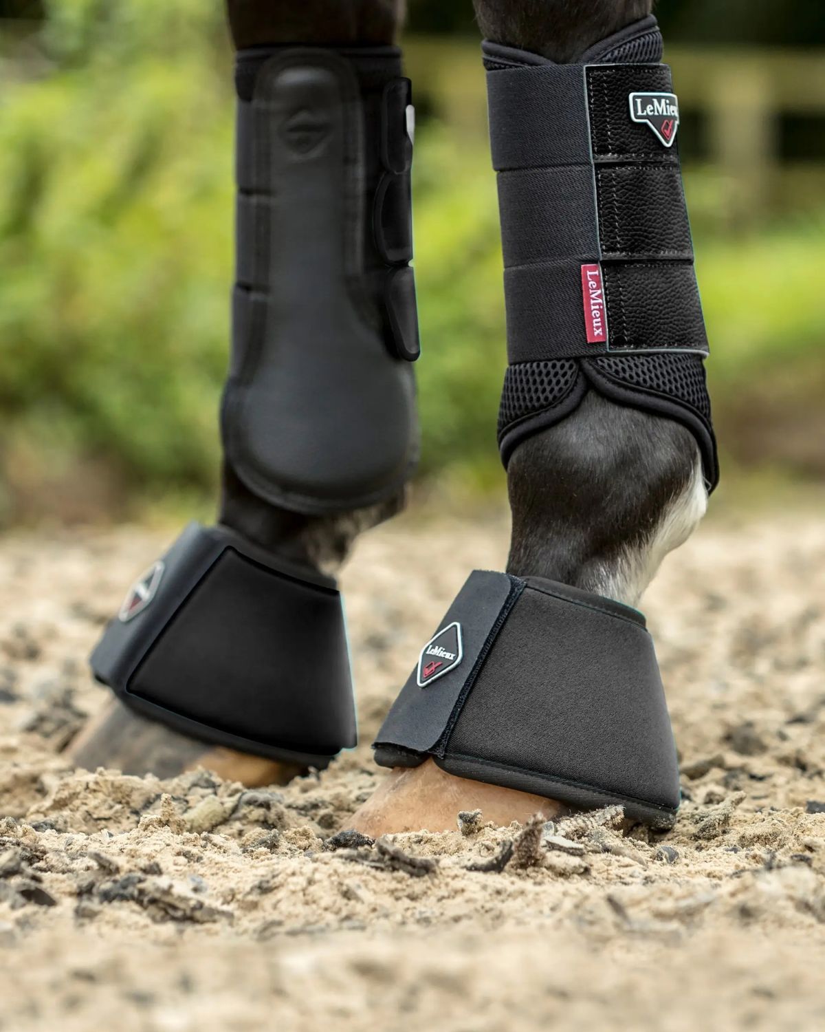 LEMIEUX SOFT SHELL OVER REACH BOOTS BLACK - Equine leg protection, horse riding equipment, black boots with logo