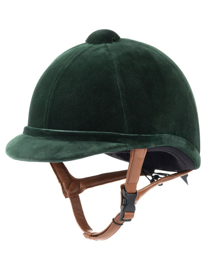 Charles Owen Hampton Green Velvet Equestrian Riding Helmet - Classic, High-Quality Head Protection