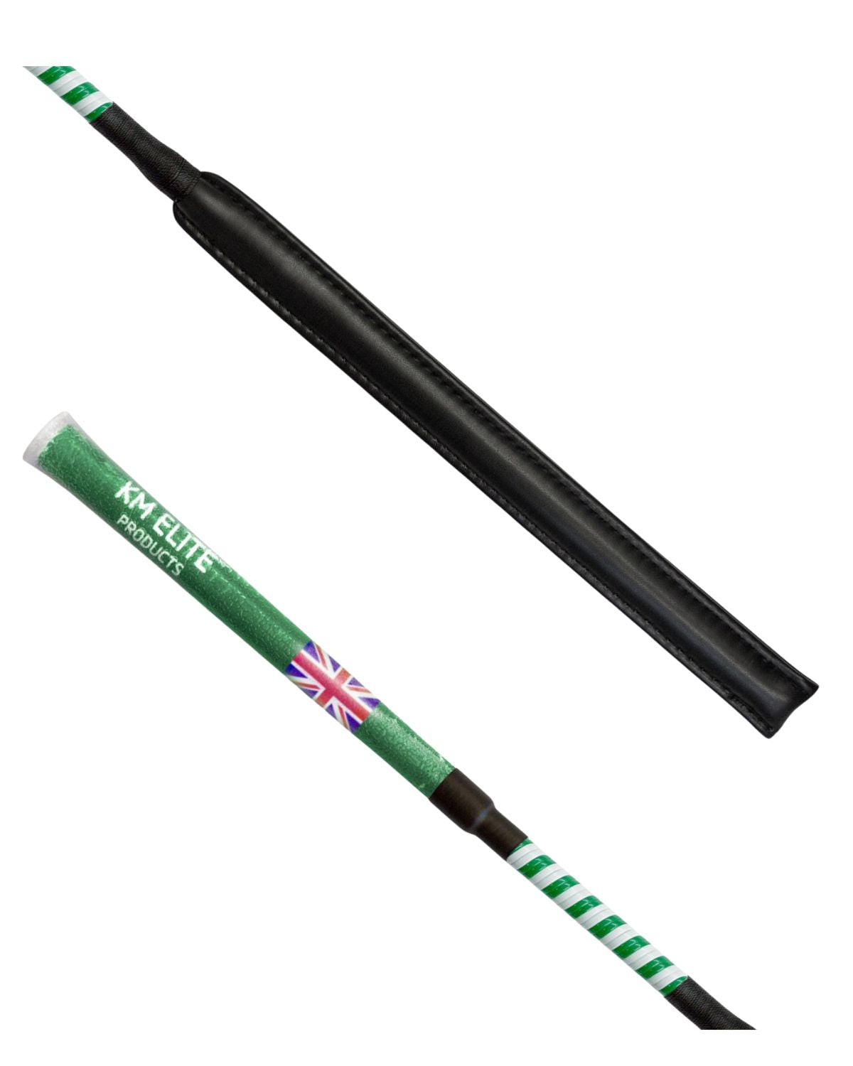 KM Elite Cush Grip Jump Bat Slimline Whip Green, Equestrian Riding Crop, Horse Whip, Green British Flag, Lightweight, Comfortable