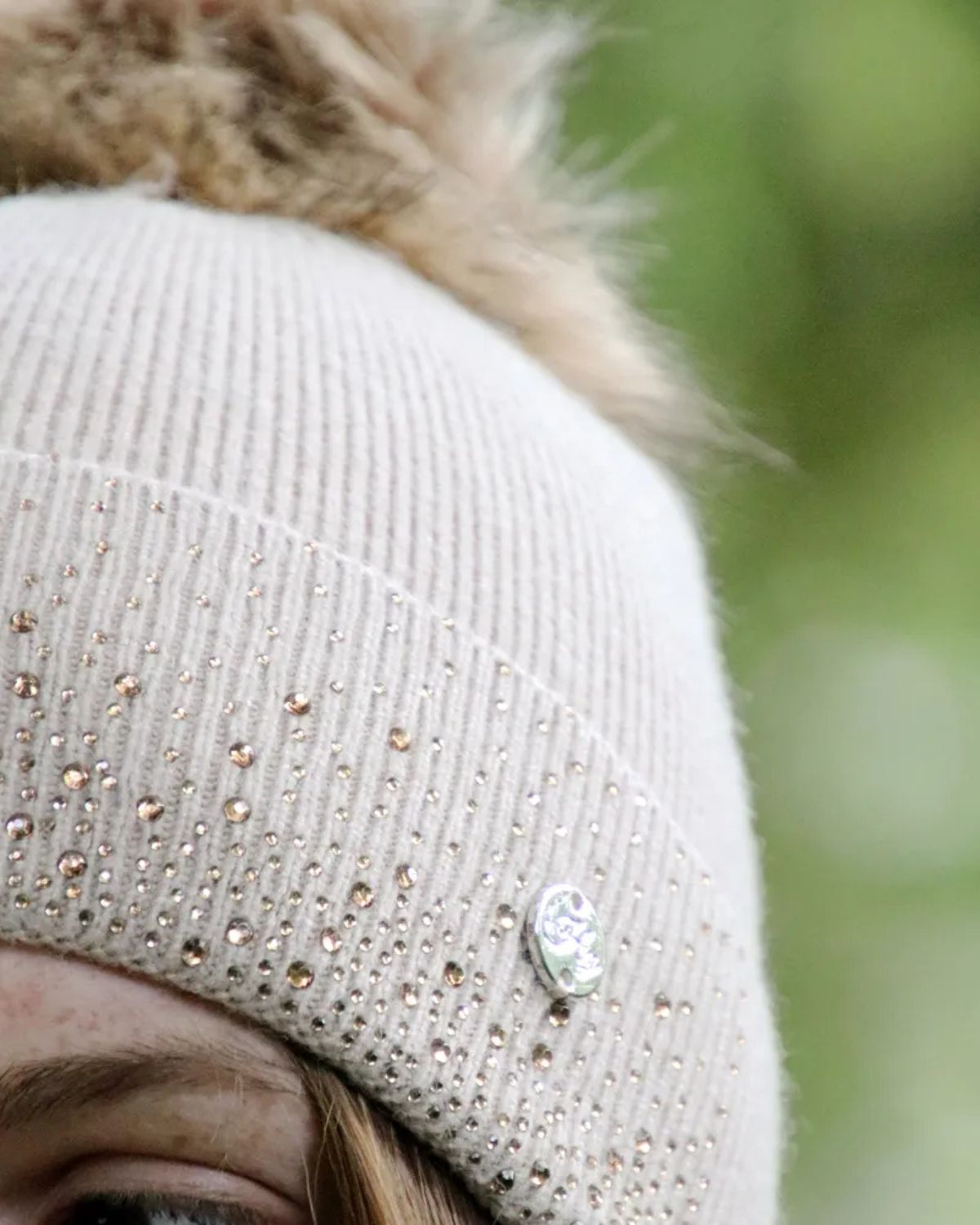 Hy Equestrian Alaska Diamante Bobble Hat Beige/Gold