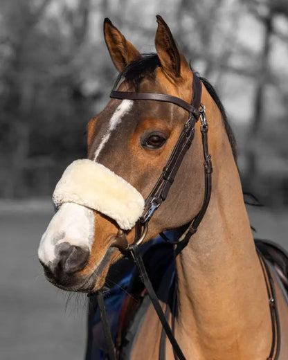 LeMieux Simuwool Noseband Cover Natural: Comfortable Faux Lambskin Horse Nose Protection