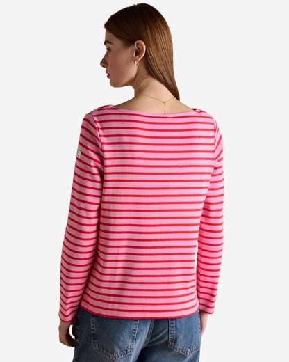 Joules Harbour Pink & Red Striped Boat Neck Long Sleeve Breton Top | Equiflair