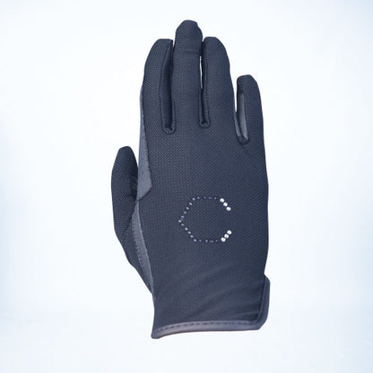 COLDSTREAM navy riding glove. Lintlaw CoolMesh, breathable, touchscreen compatible summer equestrian glove.