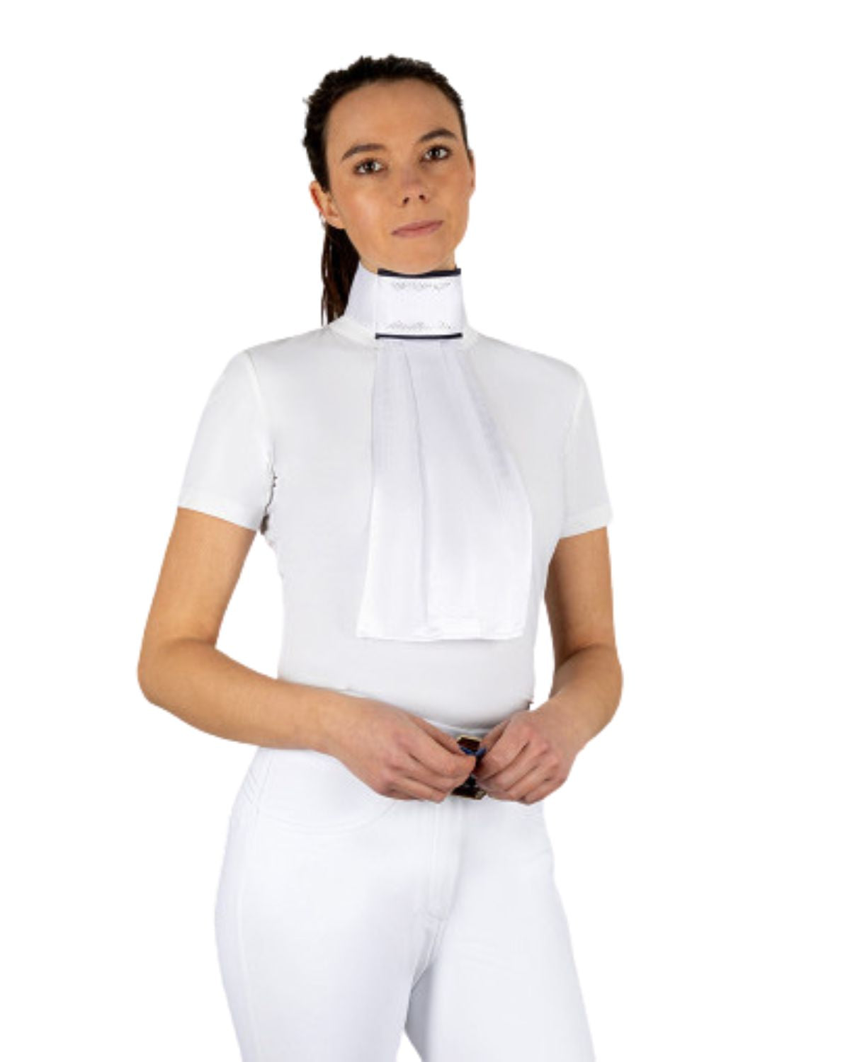 Coldstream Sunwick Stock Tie - White/Navy Equestrian Show Shirt, Elegant Diamantes, Adjustable Fit Riding Apparel