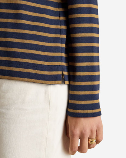 Joules Harbour Navy & Tan Boat Neck Long Sleeve Breton Stripe Top