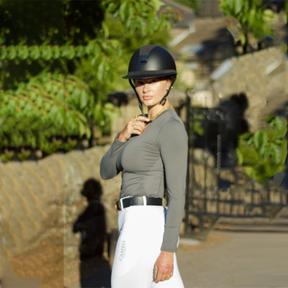 Cameo Performance Baselayer Charcoal: Equestrian riding gear for women.