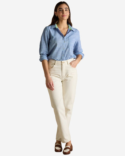 Joules Ida Blue Puppytooth Long Sleeve Cotton Shirt | Equiflair