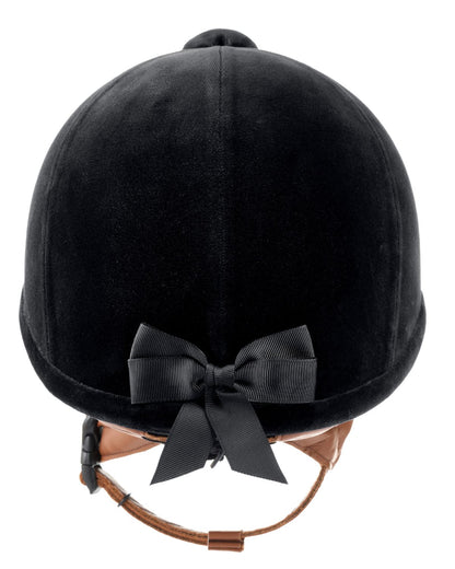 Charles Owen Hampton Black Velvet Riding Helmet with Chestnut Harness and Bow - Equestrian Head Protection