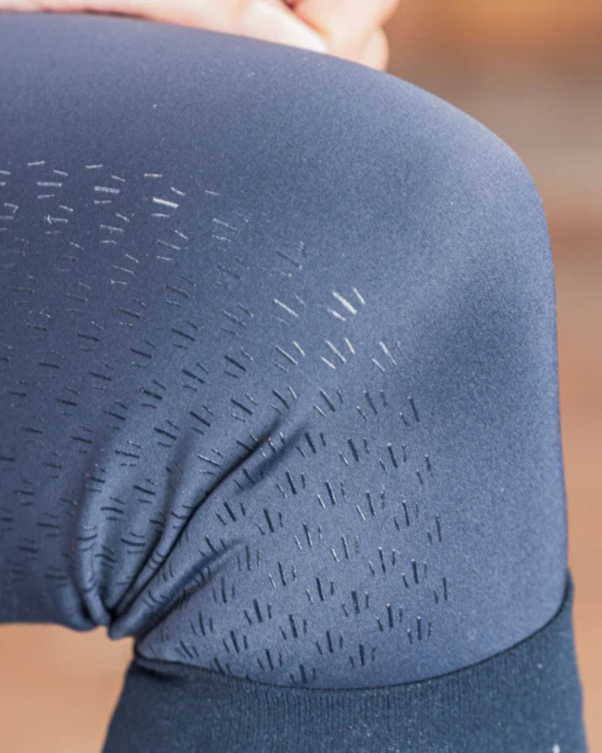 Kingsland Julia Ladies Knee Grip Training Tights Navy: Breathable Equestrian Apparel with UV Protection. Close up.
