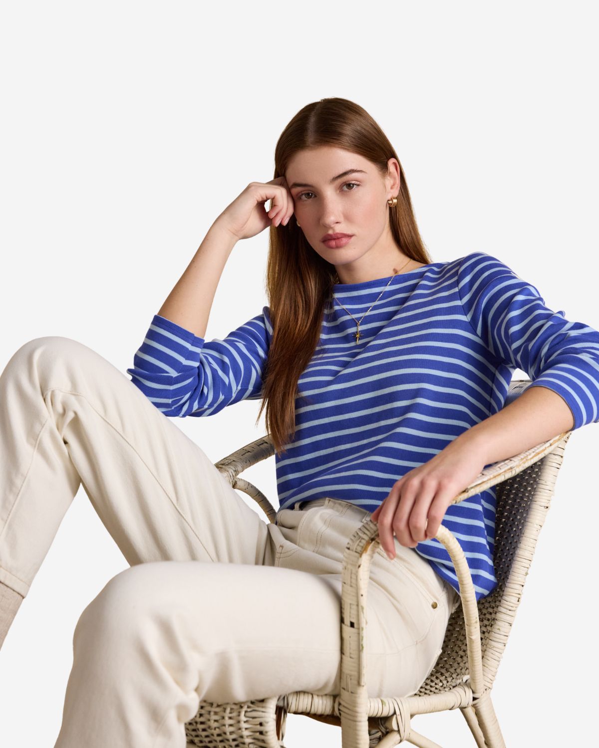 Joules Harbour Dark Blue/Sky Blue Striped Boat Neck Long Sleeve Breton Top
