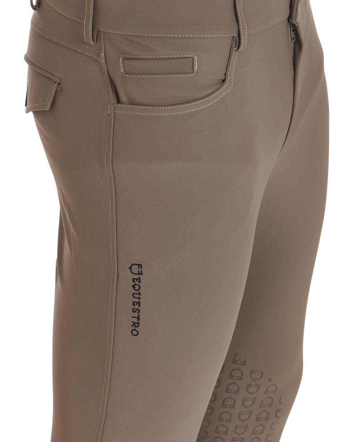 Equestro Men's Slim Fit Grip Breeches With Logo Walnut