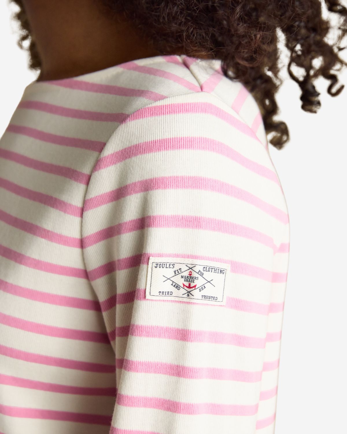 Joules Harbour Cream & Pink Striped Boat Neck Long Sleeve Breton Top