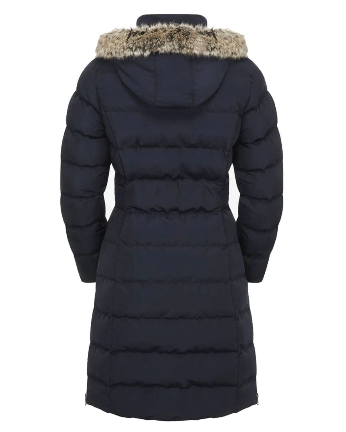 Navy Down Coat with Fur Hood | LEMIEUX GINA Three Quarter Coat | Warm Winter Outerwear