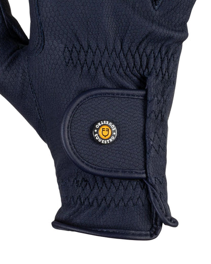 Equestro Unisex Gloves In Synthetic Leather With Tear Away Closure Navy