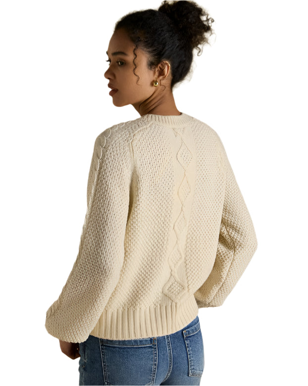 JOULES RAFFERTY Cream Cable Knit Cardigan - Womens Fashion, Voluminous Sleeves, Equiflair Store