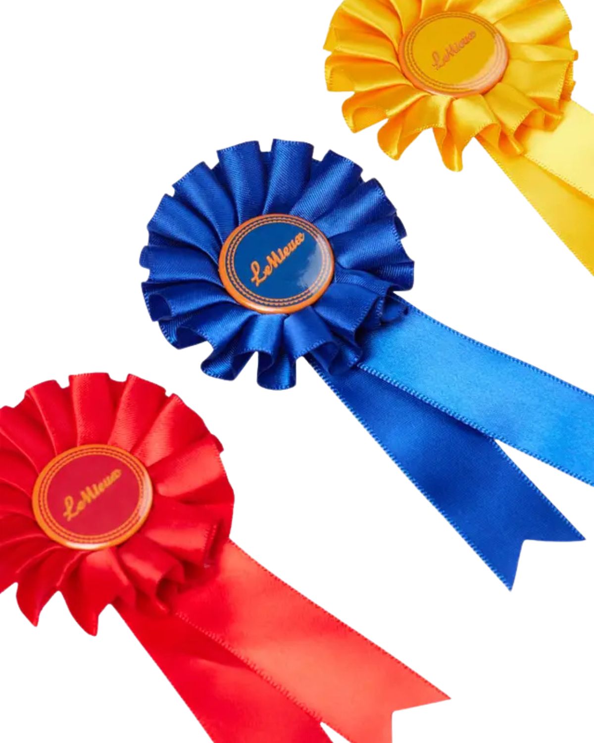 Lemieux Toy Pony Rosettes: Red, Blue, Yellow Equestrian Competition Awards for Toy Ponies