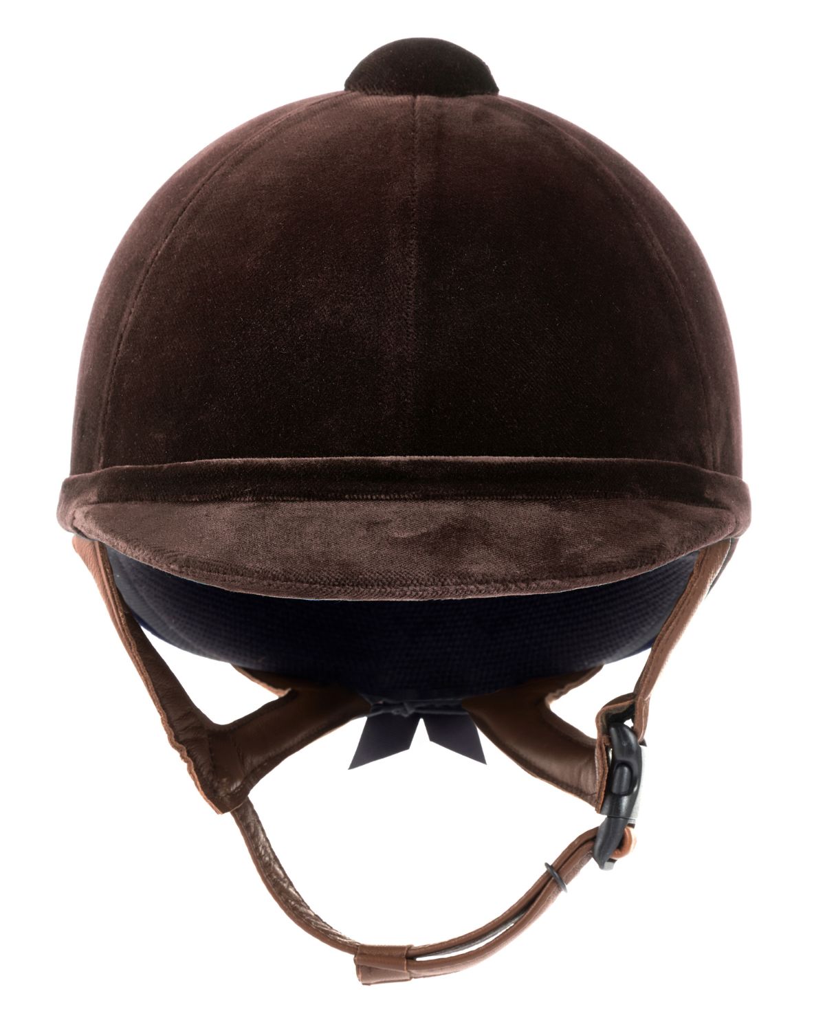 Brown Velvet Equestrian Helmet - Charles Owen Hampton with Bay Harness