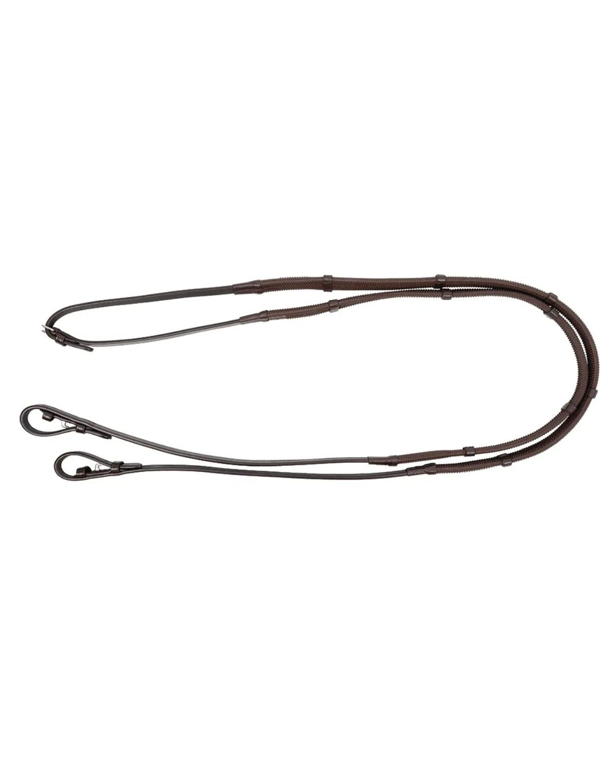 ProPresicce Softy Grip Rubber Reins with Stoppers by Hy Equestrian Brown - Horse Leather Work Pony 48"