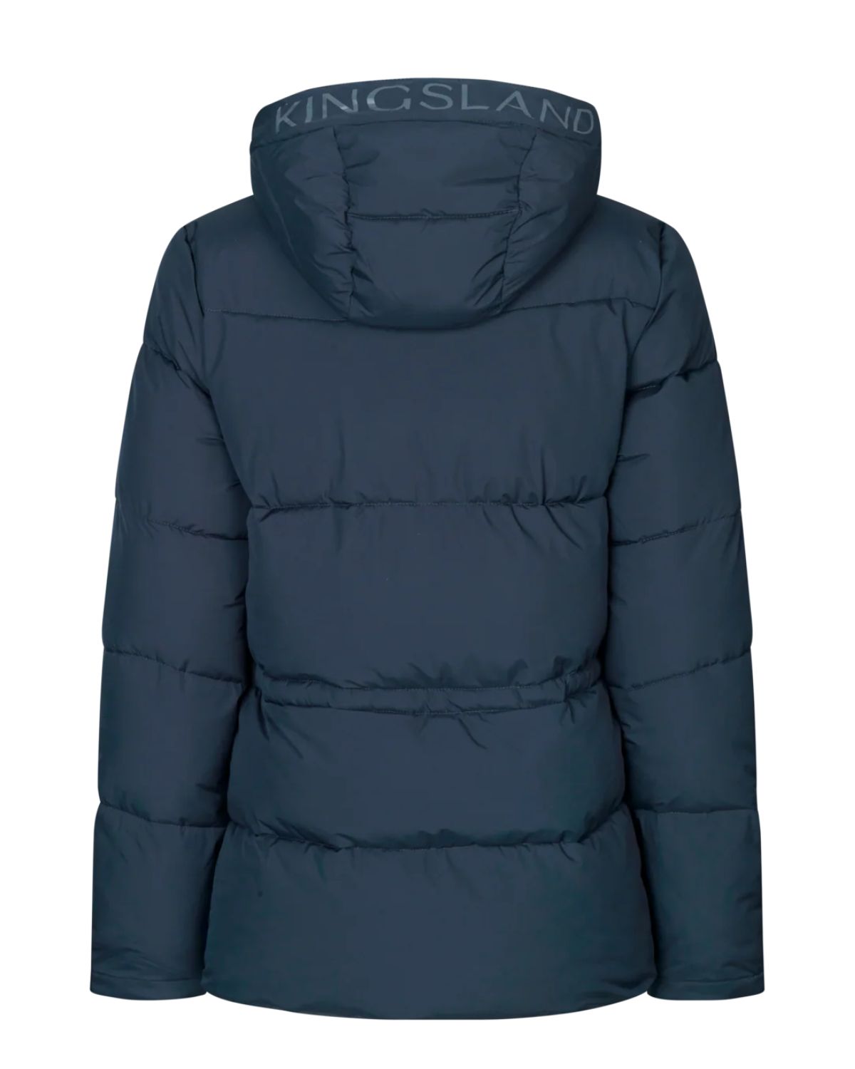 KINGSLAND KLVEA Ladies Insulated Jacket Navy Back View: Equestrian Winter Coat, Hood, Adjustable Waist, 2-Way Zipper, Waterproof, Windproof