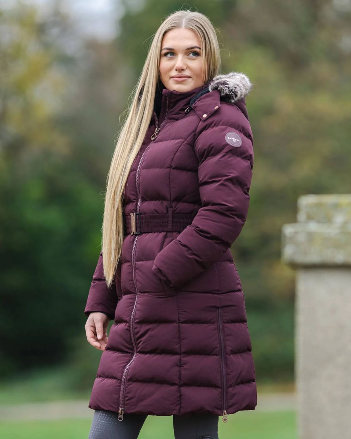 LeMieux Gina Three Quarter Coat Port: Women's Plum Winter Jacket with Hood and Belt | Equiflair