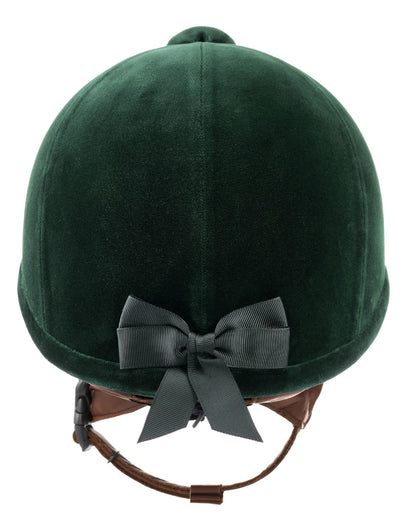 Charles Owen Hampton Green Velvet Riding Helmet with Bow. Elegant equestrian headwear for competitions and hunt field.