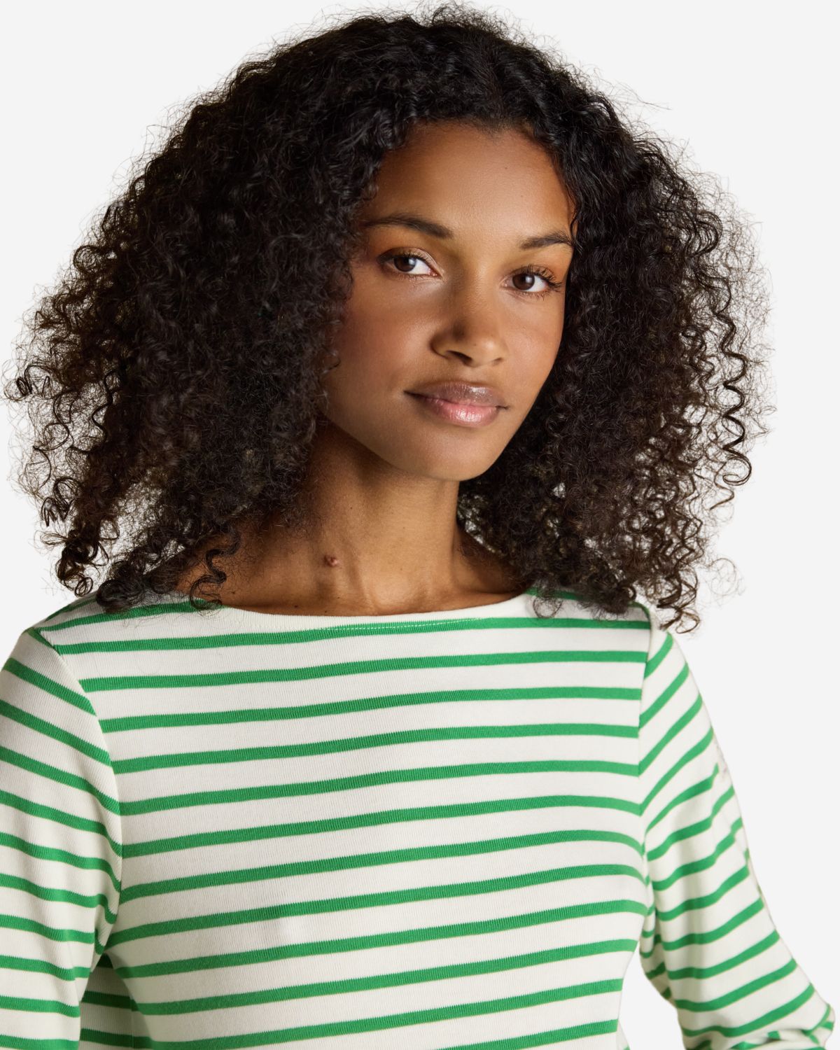 Joules Harbour Cream/Green Boat Neck 100% Cotton Long Sleeve Breton Top