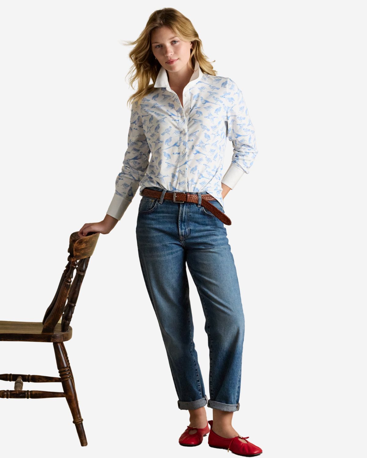 Joules Charlotte Blue Pheasants Printed Jersey Shirt